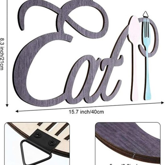 Rustic Wood Eat Spoon and Fork Sign Wall Decor Wooden Eat Letters Wall Sign with - Picture 10 of 10